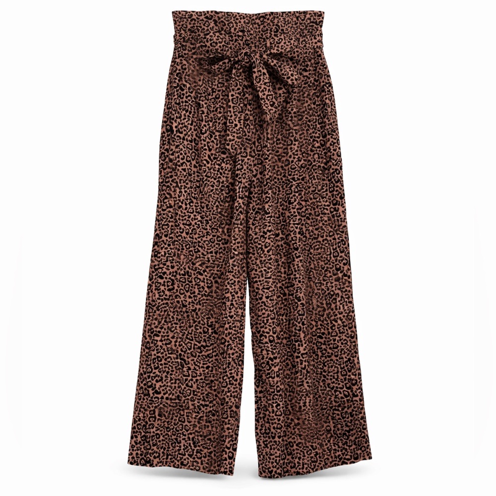 Reformation Leopard Print Wide Leg Pants |4| Paperbag Waist Tie Effortless Chic